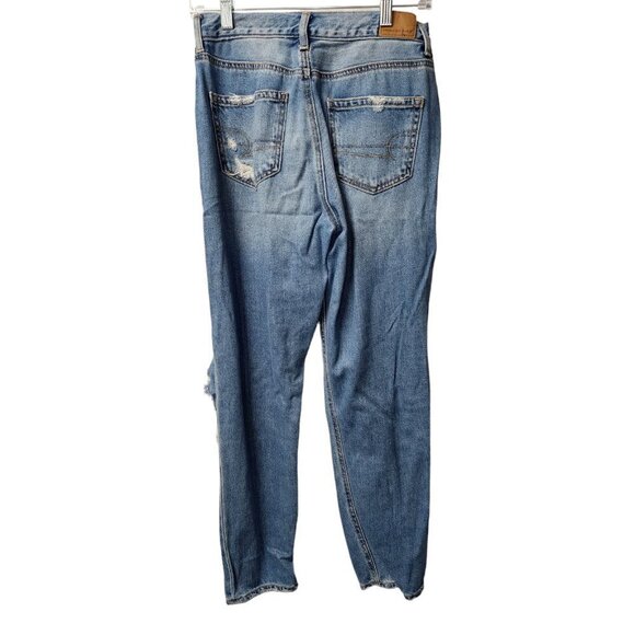 American Eagle AEO Mom Jeans Distressed Denim Blue Womens Size 2 Regular 2R - Picture 2 of 8